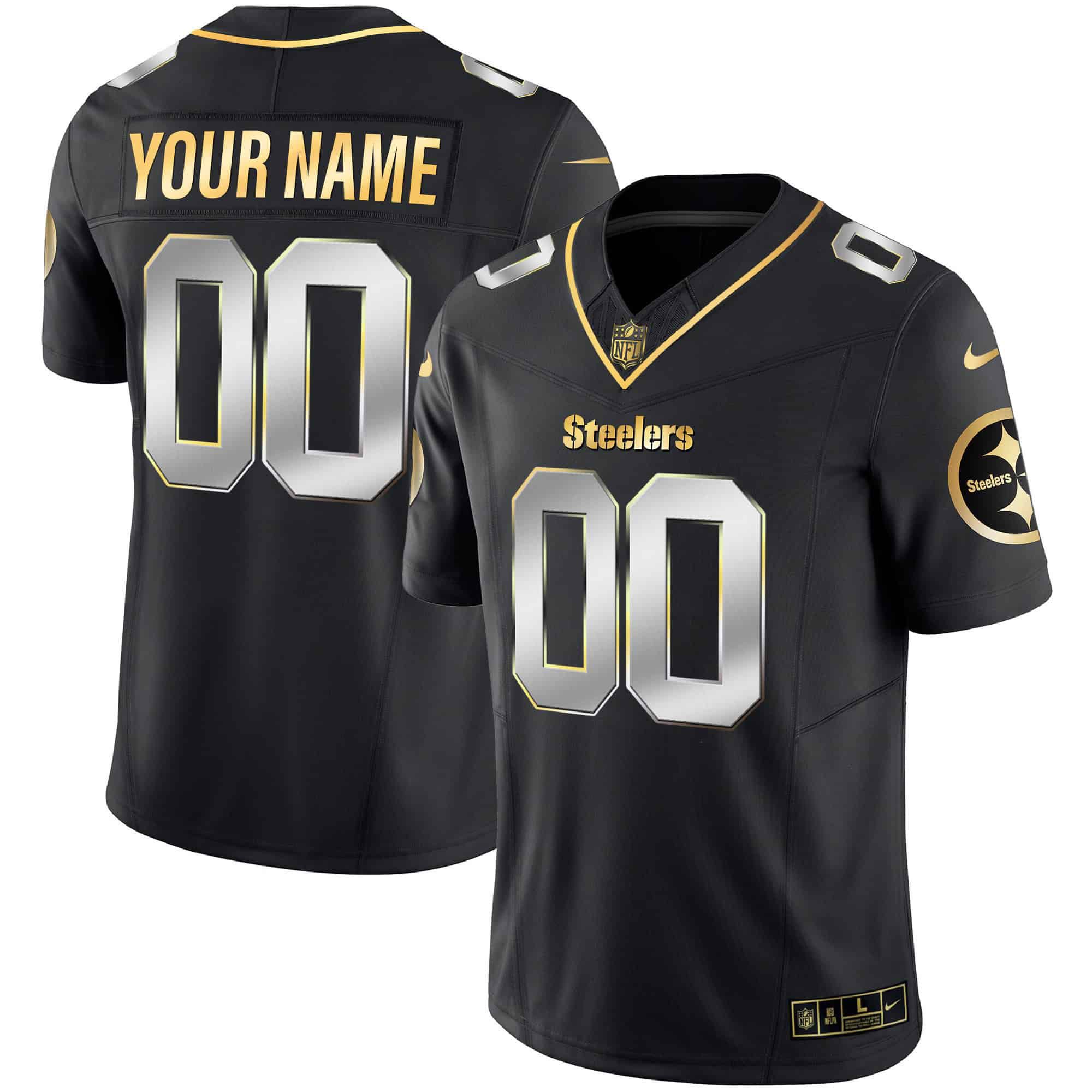Men Pittsburgh Steelers Black Gold 2024 Nike Vapor Limited Custom NFL Jersey style 1->customized nfl jersey->Custom Jersey